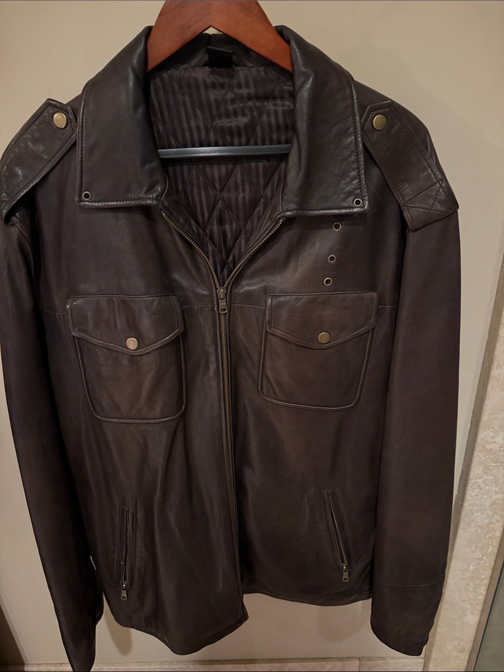 Men's CLAIBORNE Dark Brown Leather Jacket - Classic Front Double-Zip